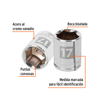 Socket, 6 Points, 3/8" Drive, 17mm TRUPER