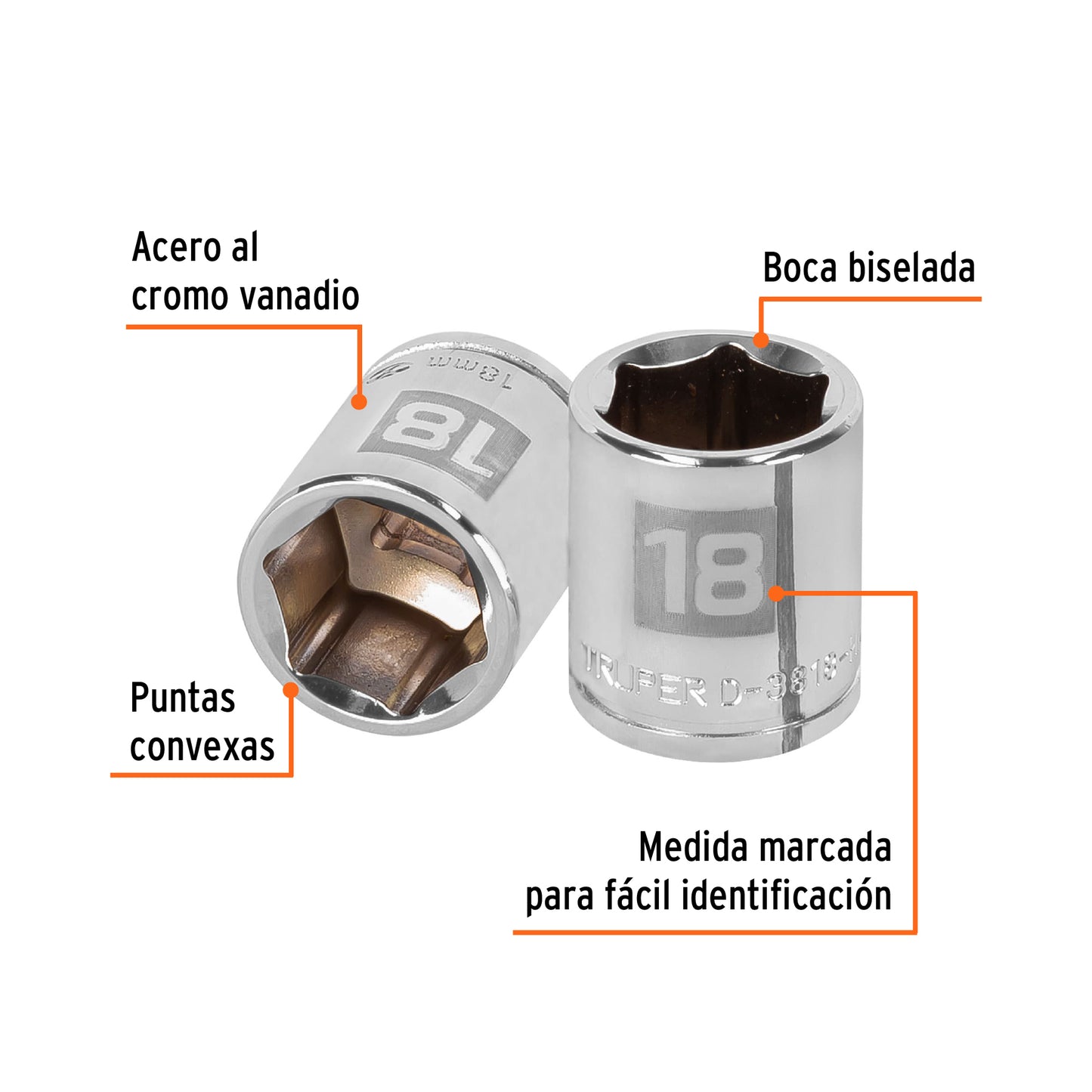 Socket, 6 Points, 3/8" Drive, 18mm TRUPER