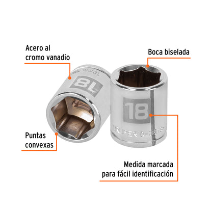 Socket, 6 Points, 3/8" Drive, 18mm TRUPER