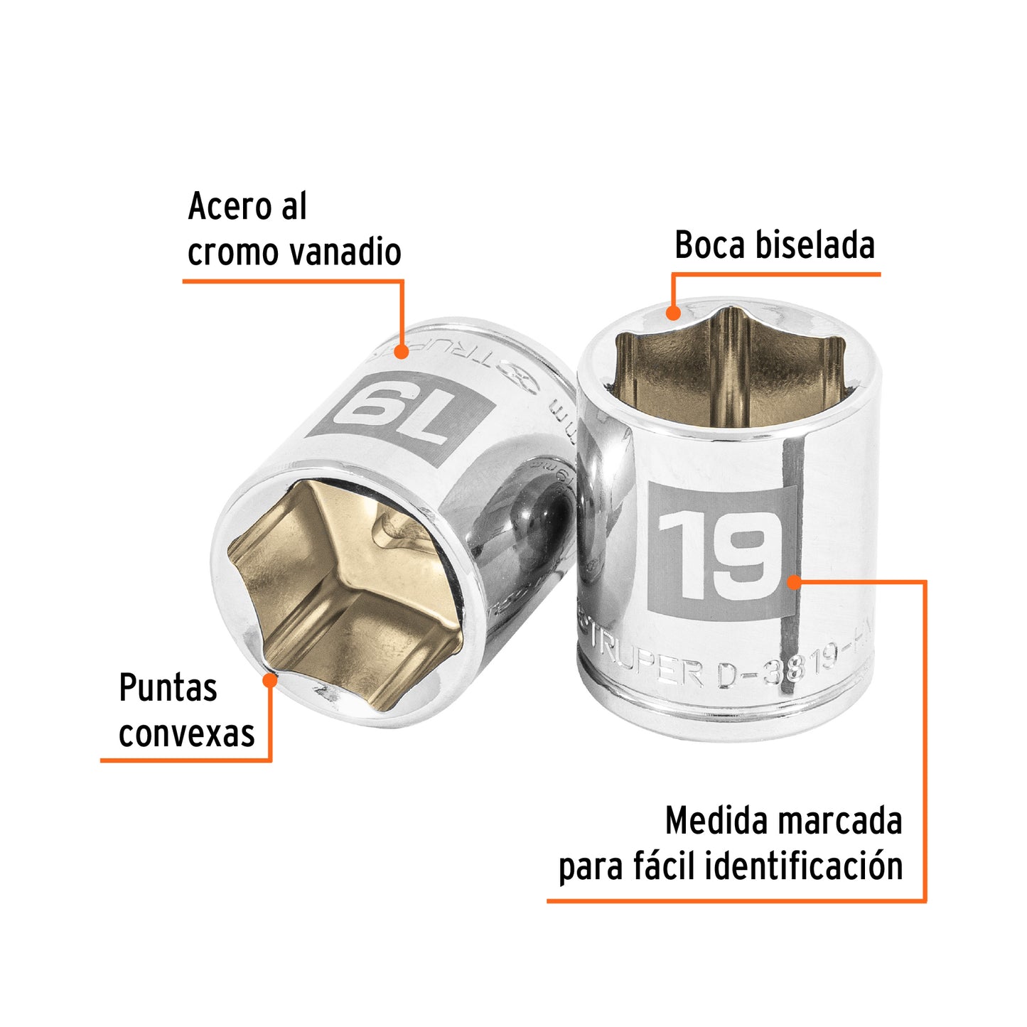 Socket, 6 Points, 3/8" Drive, 19mm TRUPER