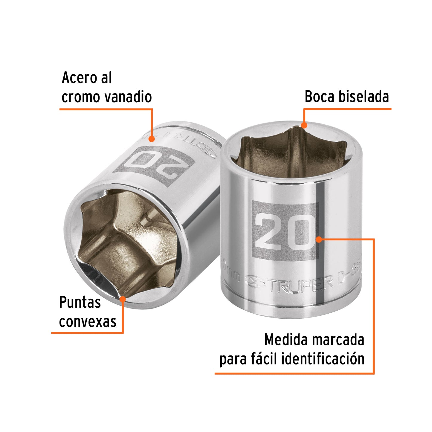 Socket, 6 Points, 3/8" Drive, 20mm TRUPER