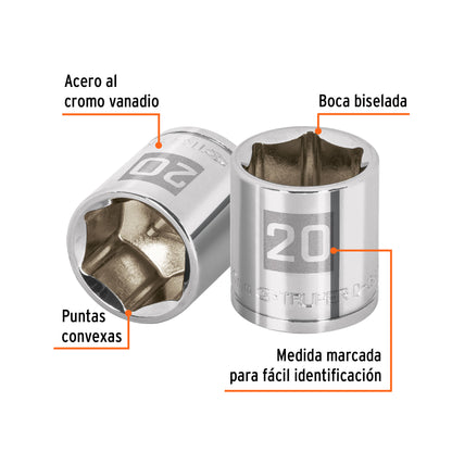 Socket, 6 Points, 3/8" Drive, 20mm TRUPER