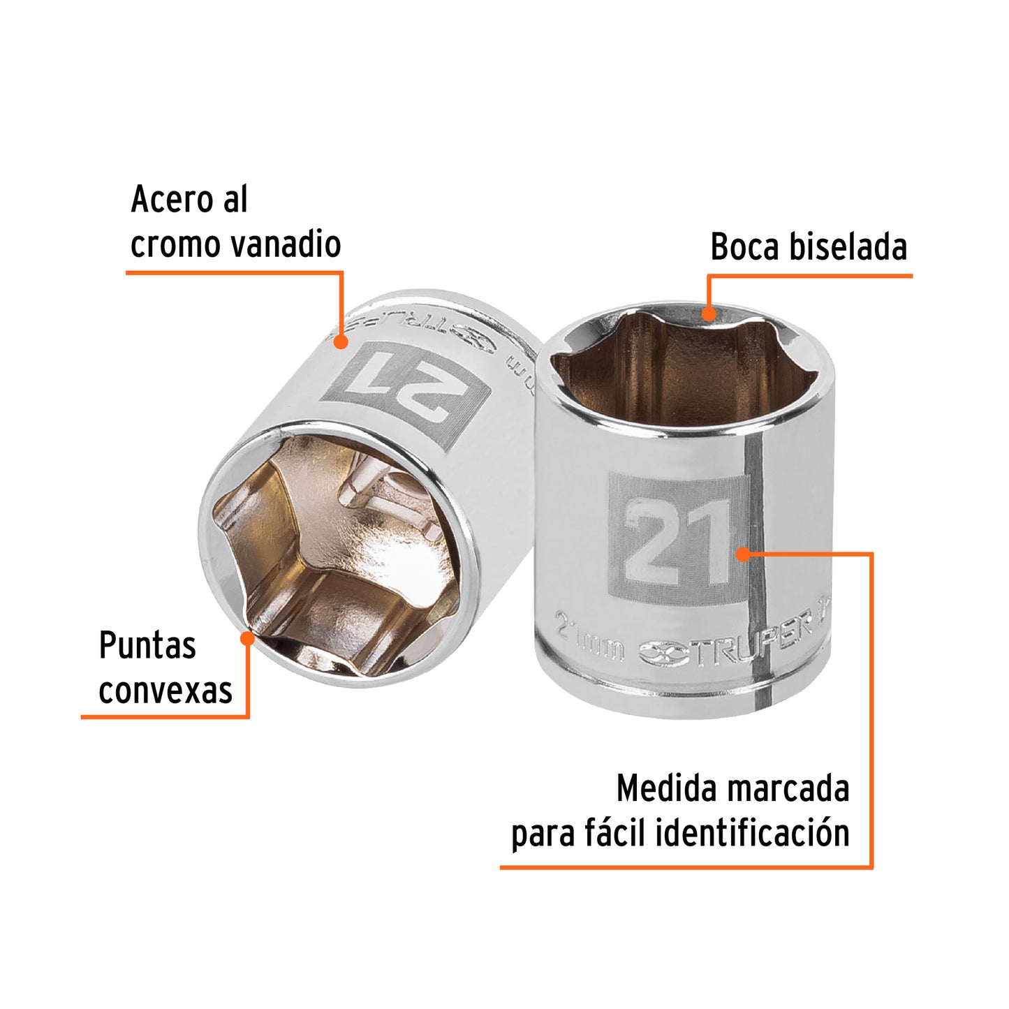 Socket, 6 Points, 3/8" Drive, 21mm TRUPER
