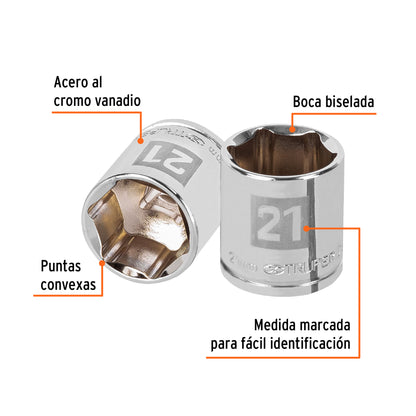 Socket, 6 Points, 3/8" Drive, 21mm TRUPER