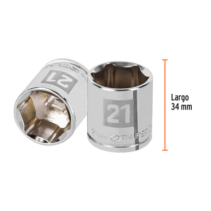 Socket, 6 Points, 3/8" Drive, 21mm TRUPER