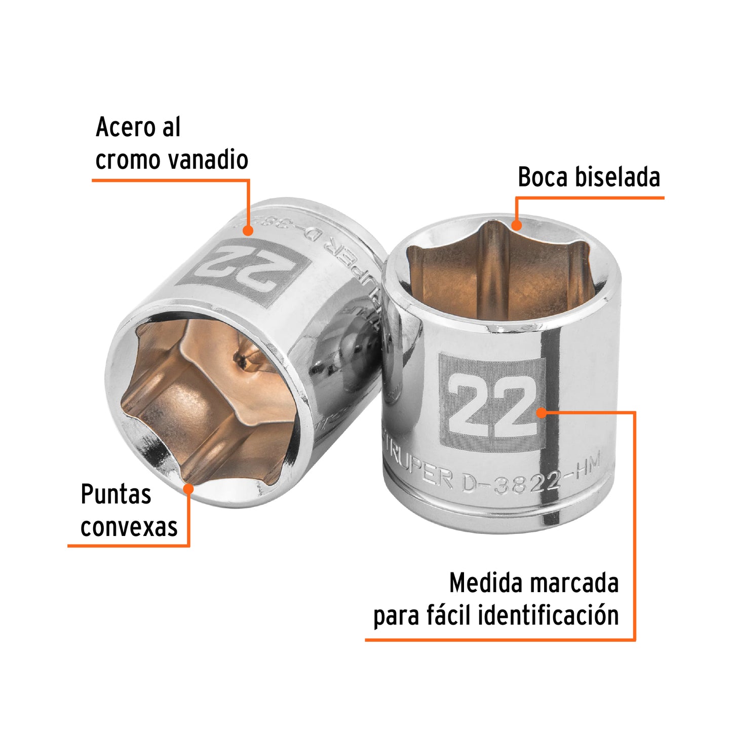 Socket, 6 Points, 3/8" Drive, 22mm TRUPER