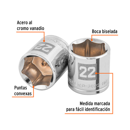 Socket, 6 Points, 3/8" Drive, 22mm TRUPER