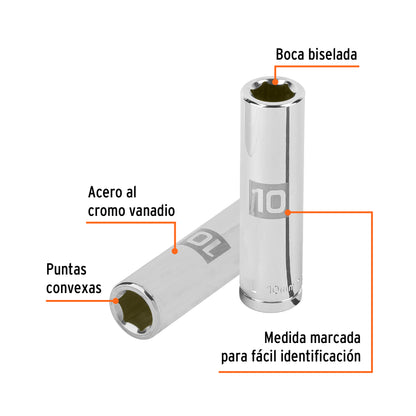 Deep Socket, 6 Points, 3/8" Drive, 10mm TRUPER