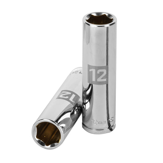 Deep Socket, 6 Points, 3/8" Drive, 12mm TRUPER