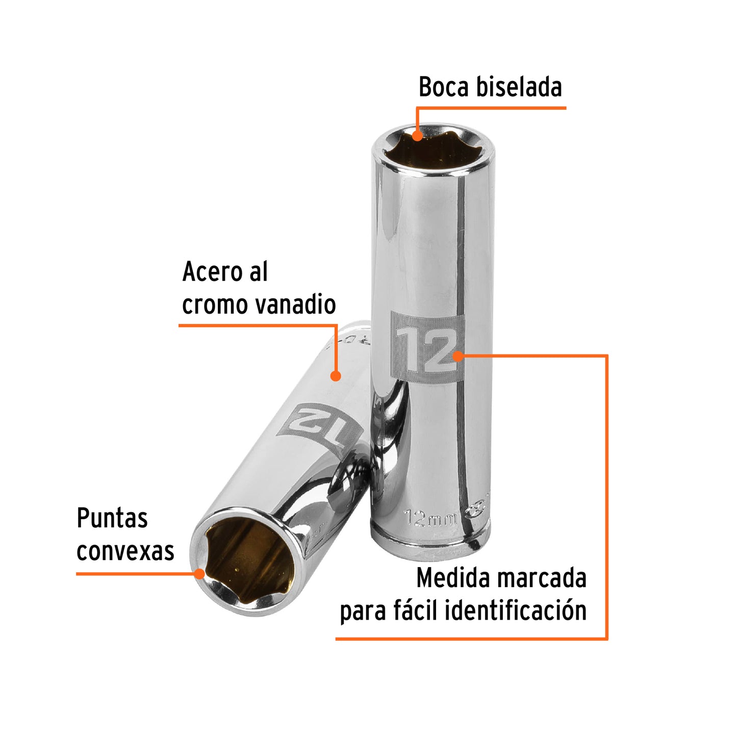 Deep Socket, 6 Points, 3/8" Drive, 12mm TRUPER