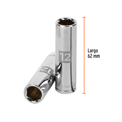 Deep Socket, 6 Points, 3/8" Drive, 12mm TRUPER
