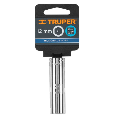 Deep Socket, 6 Points, 3/8" Drive, 12mm TRUPER
