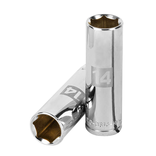 Deep Socket, 6 Points, 3/8" Drive, 14mm TRUPER