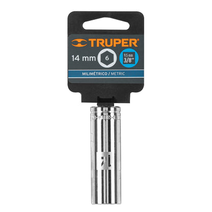 Deep Socket, 6 Points, 3/8" Drive, 14mm TRUPER