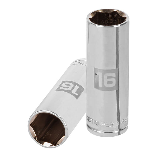 Deep Socket, 6 Points, 3/8" Drive, 16mm TRUPER