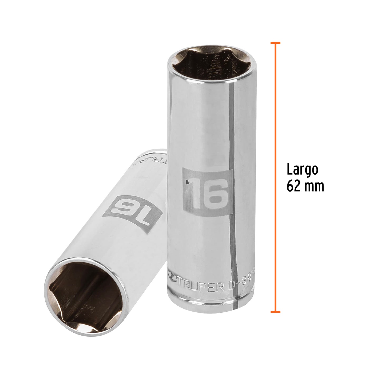 Deep Socket, 6 Points, 3/8" Drive, 16mm TRUPER