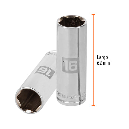 Deep Socket, 6 Points, 3/8" Drive, 16mm TRUPER