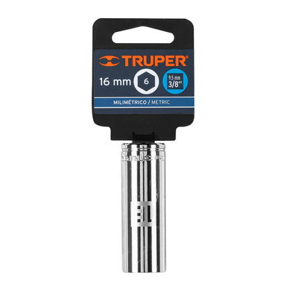 Deep Socket, 6 Points, 3/8" Drive, 16mm TRUPER