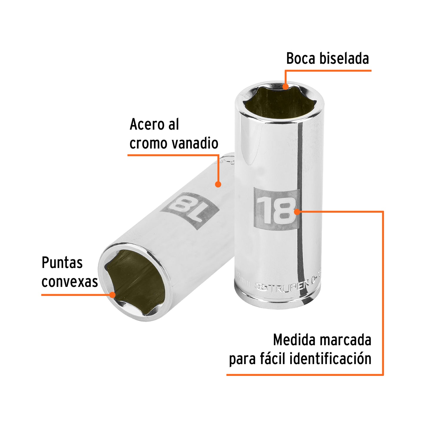 Deep Socket, 6 Points, 3/8" Drive, 18mm TRUPER