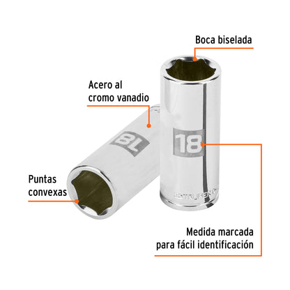Deep Socket, 6 Points, 3/8" Drive, 18mm TRUPER