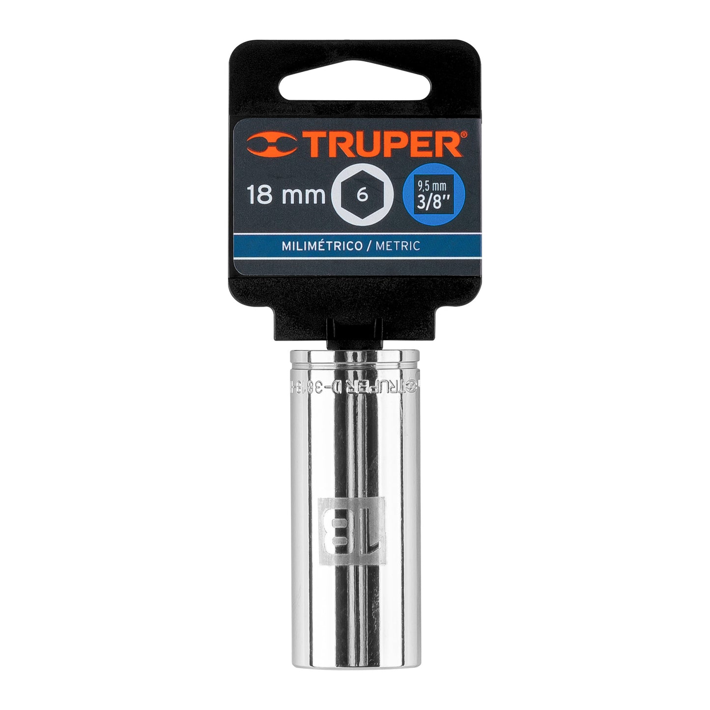 Deep Socket, 6 Points, 3/8" Drive, 18mm TRUPER