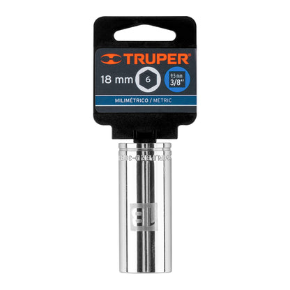 Deep Socket, 6 Points, 3/8" Drive, 18mm TRUPER