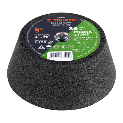5" Grit 36 Grit Stone Grinding Cup, 5/8-11 Shank, TRUPER