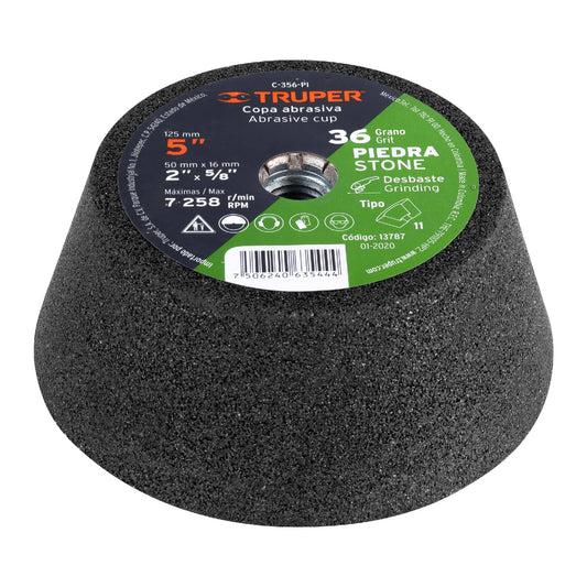 5" Grit 36 Grit Stone Grinding Cup, 5/8-11 Shank, TRUPER