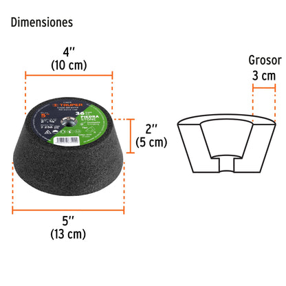 5" Grit 36 Grit Stone Grinding Cup, 5/8-11 Shank, TRUPER
