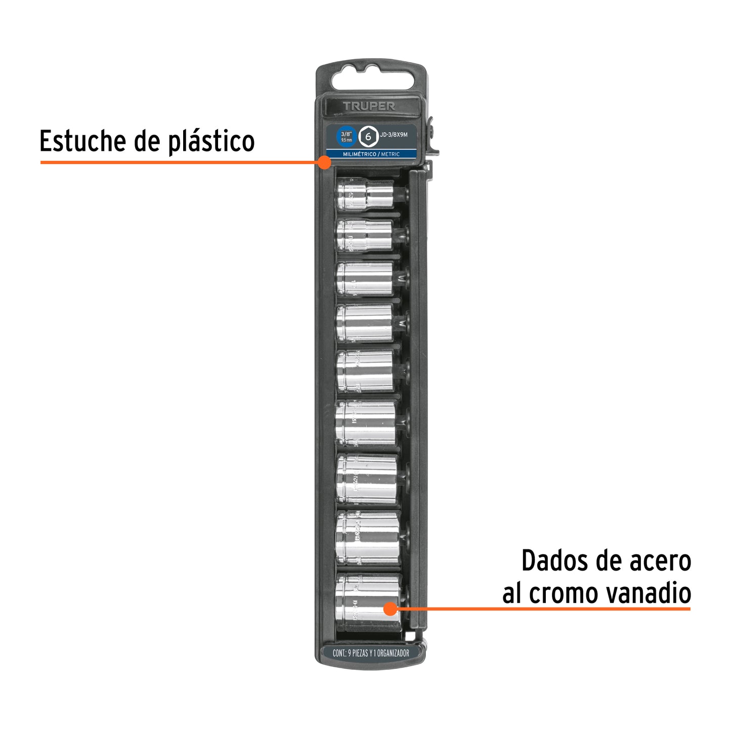 Drive Socket Set 3/8" 9-Piece Metric TRUPER