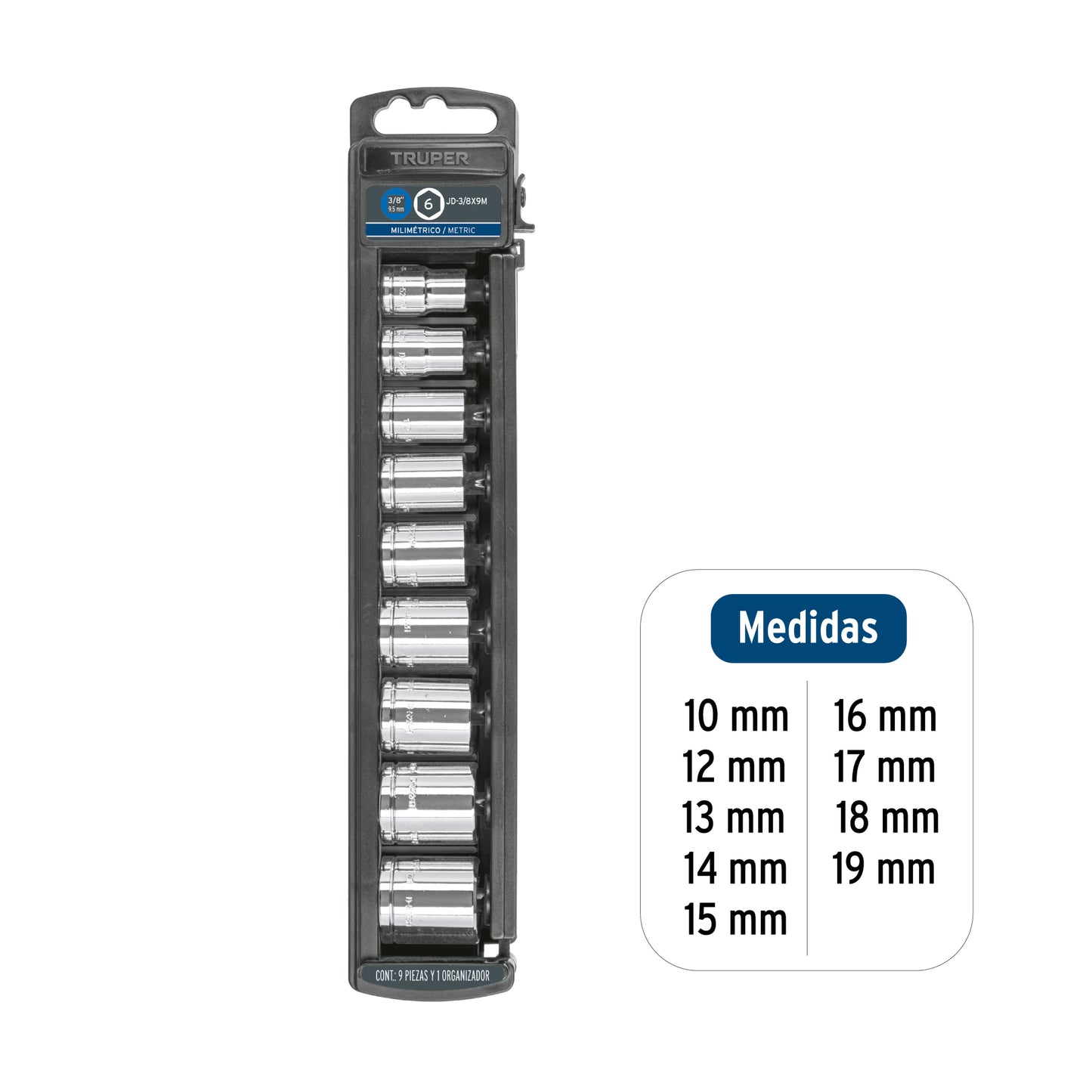 Drive Socket Set 3/8" 9-Piece Metric TRUPER