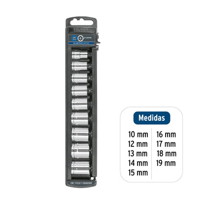 Drive Socket Set 3/8" 9-Piece Metric TRUPER