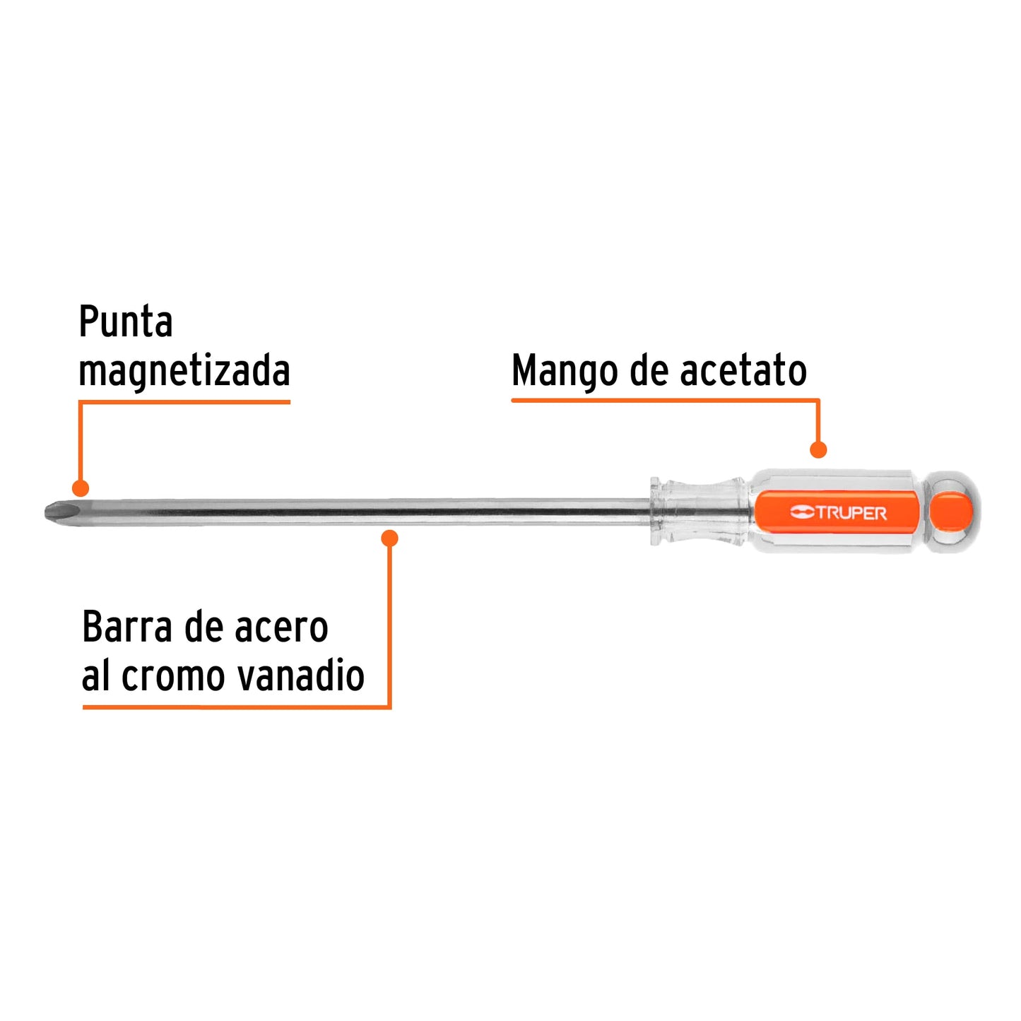 Phillips Screwdriver With Acetate Handle, 3/8" x 8" TRUPER