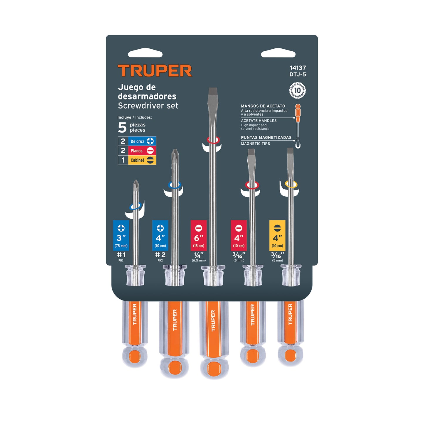 Set of 5 Screwdrivers With Acetate Handles, TRUPER