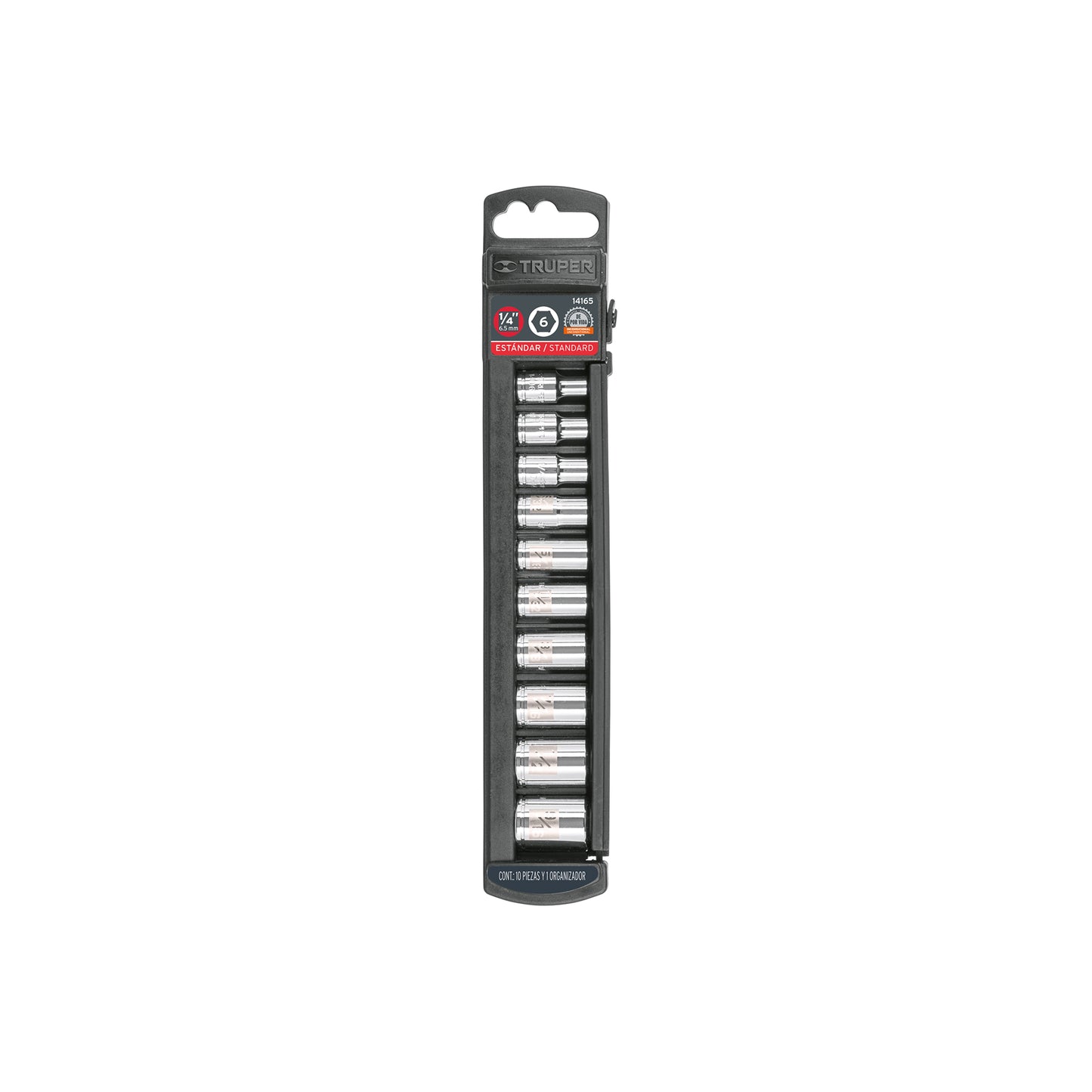 Set of 10 Sae 1/4" Drive Standard Sockets, TRUPER