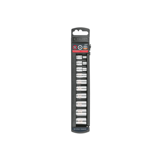 Set of 10 Sae 1/4" Drive Standard Sockets, TRUPER
