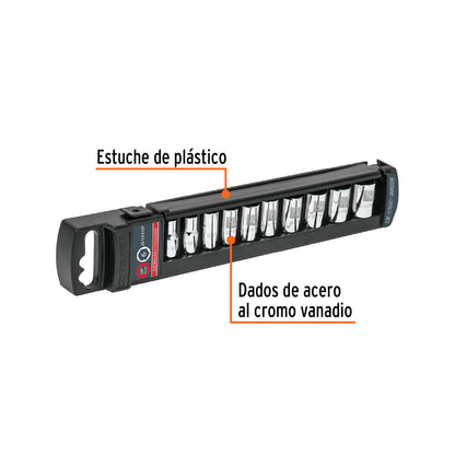 Set of 10 Sae 1/4" Drive Standard Sockets, TRUPER