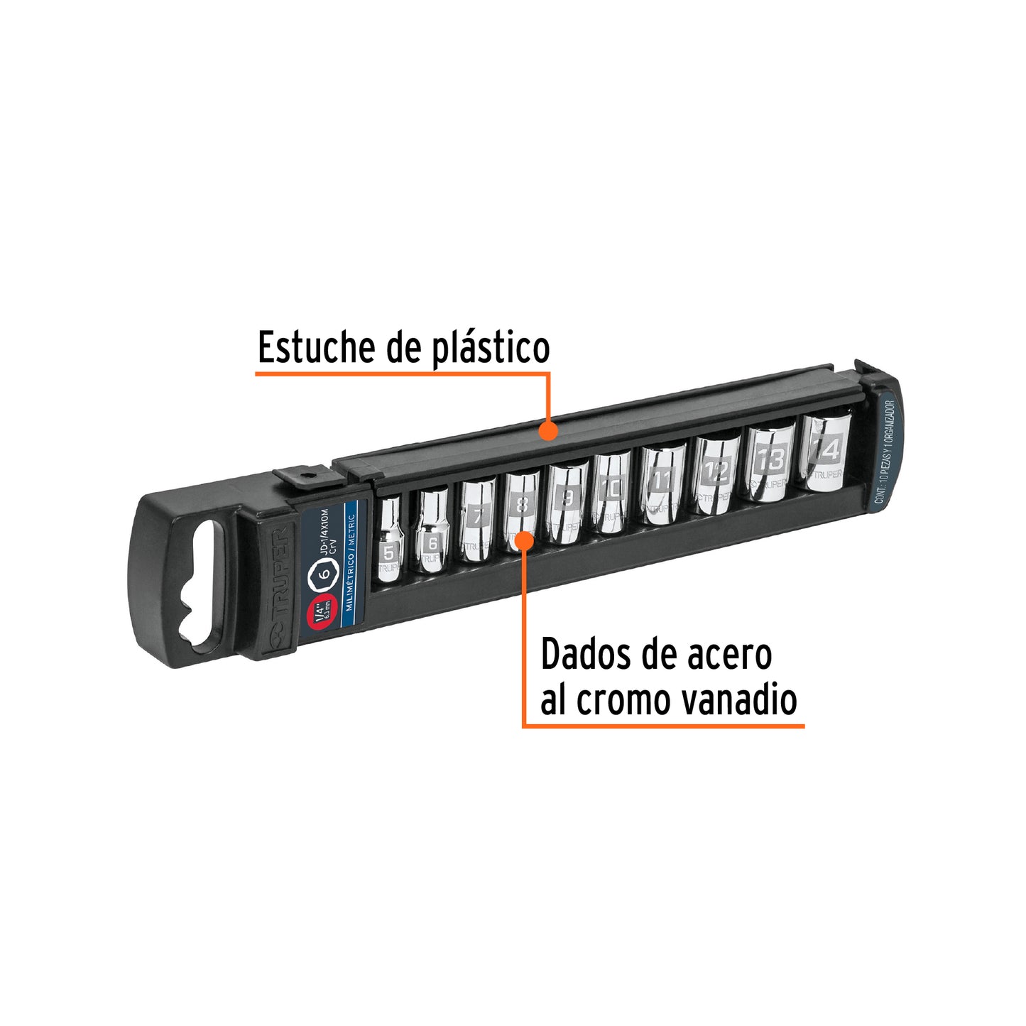 Set of 10 Metric 1/4" Dr sockets, TRUPER
