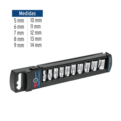 Set of 10 Metric 1/4" Dr sockets, TRUPER