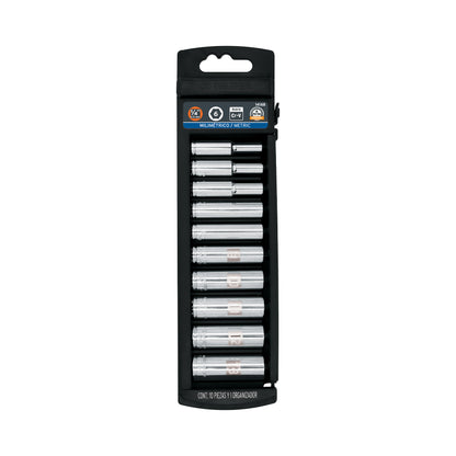 Set of 10 Long Metric Sockets, 1/4" Drive, TRUPER