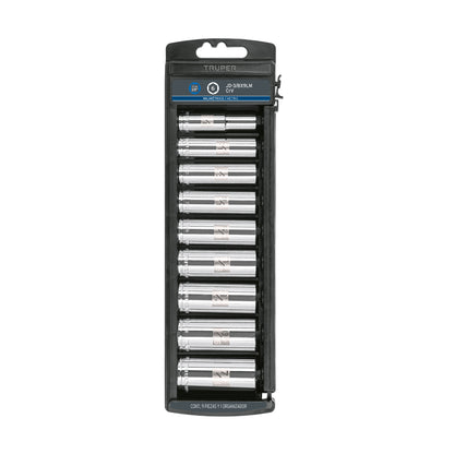 Set of 9 Metric Long Sockets, 3/8" Drive, TRUPER