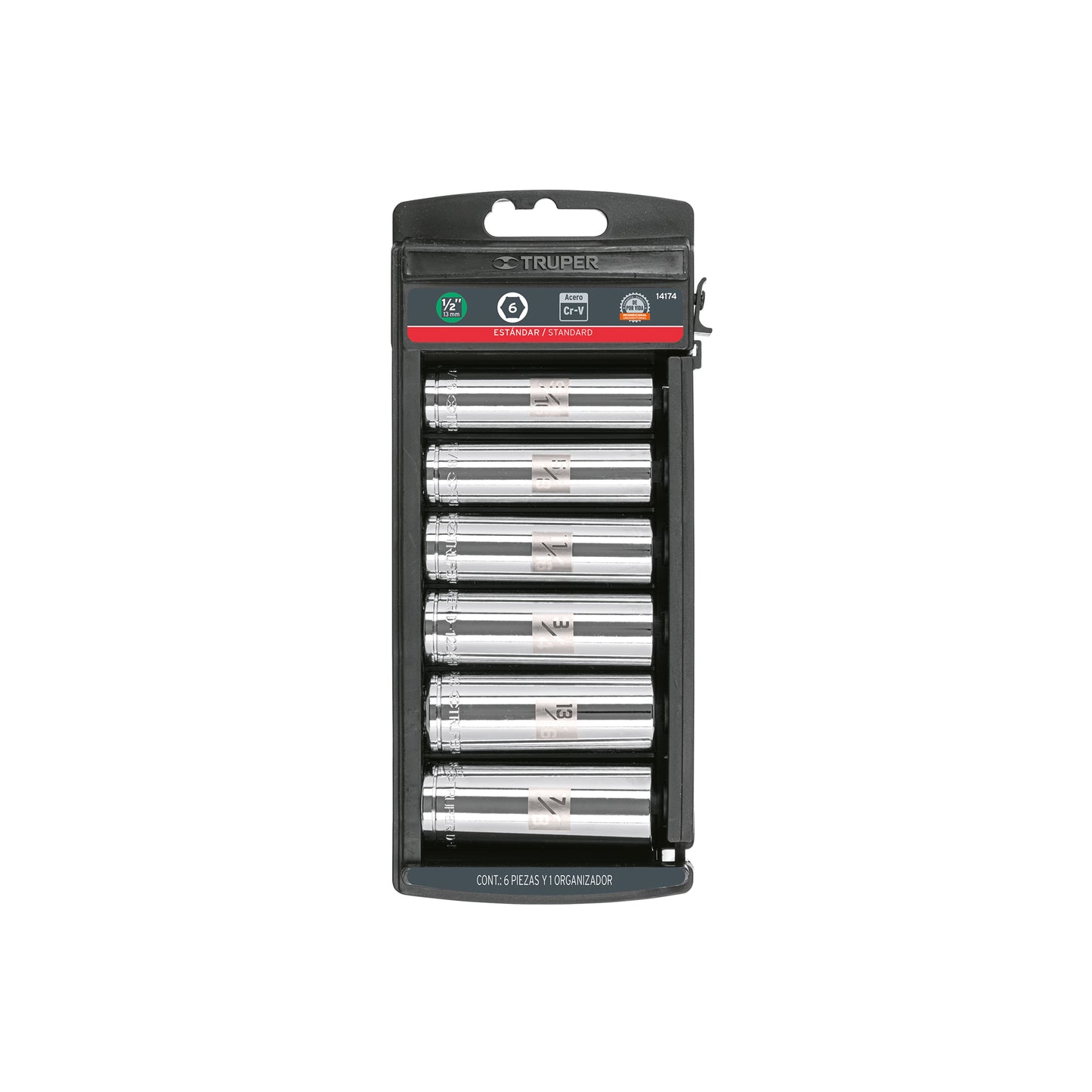 Set of 6 Long Sockets, 1/2" Drive, STD, TRUPER