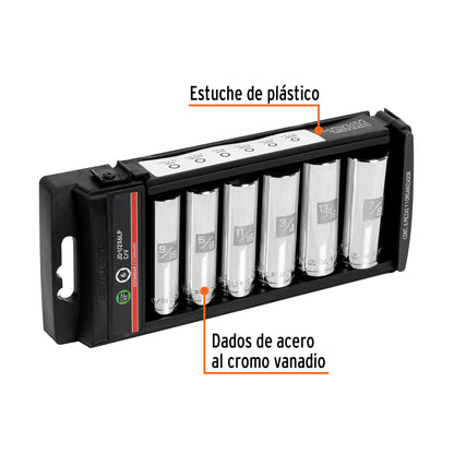 Set of 6 Long Sockets, 1/2" Drive, STD, TRUPER