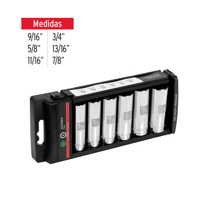 Set of 6 Long Sockets, 1/2" Drive, STD, TRUPER