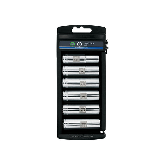 Set of 6 Long Sockets, 1/2" Drive, mm, TRUPER
