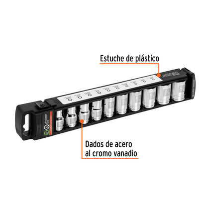 Set of 10 Standard 1/2" Dr. Sockets, TRUPER