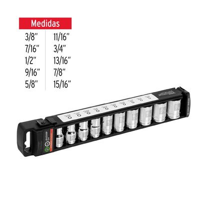 Set of 10 Standard 1/2" Dr. Sockets, TRUPER