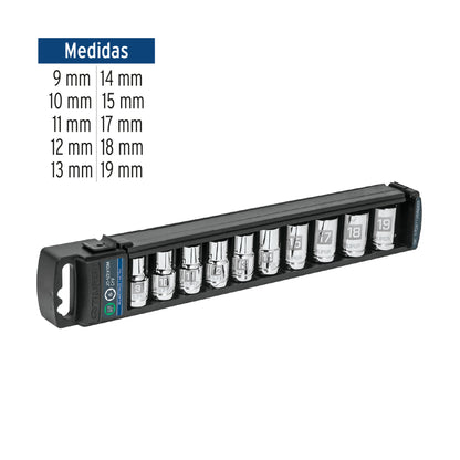 Set of 10 Pcs 1/2" Dr. Sockets, TRUPER