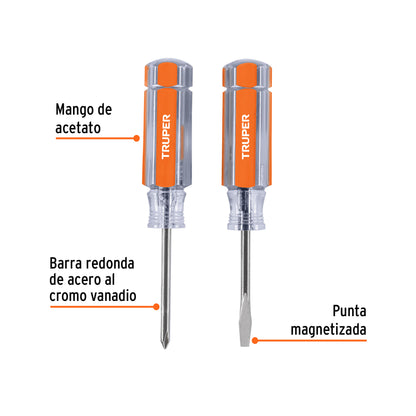 Duo of Mini Screwdrivers With Acetate Handles, TRUPER