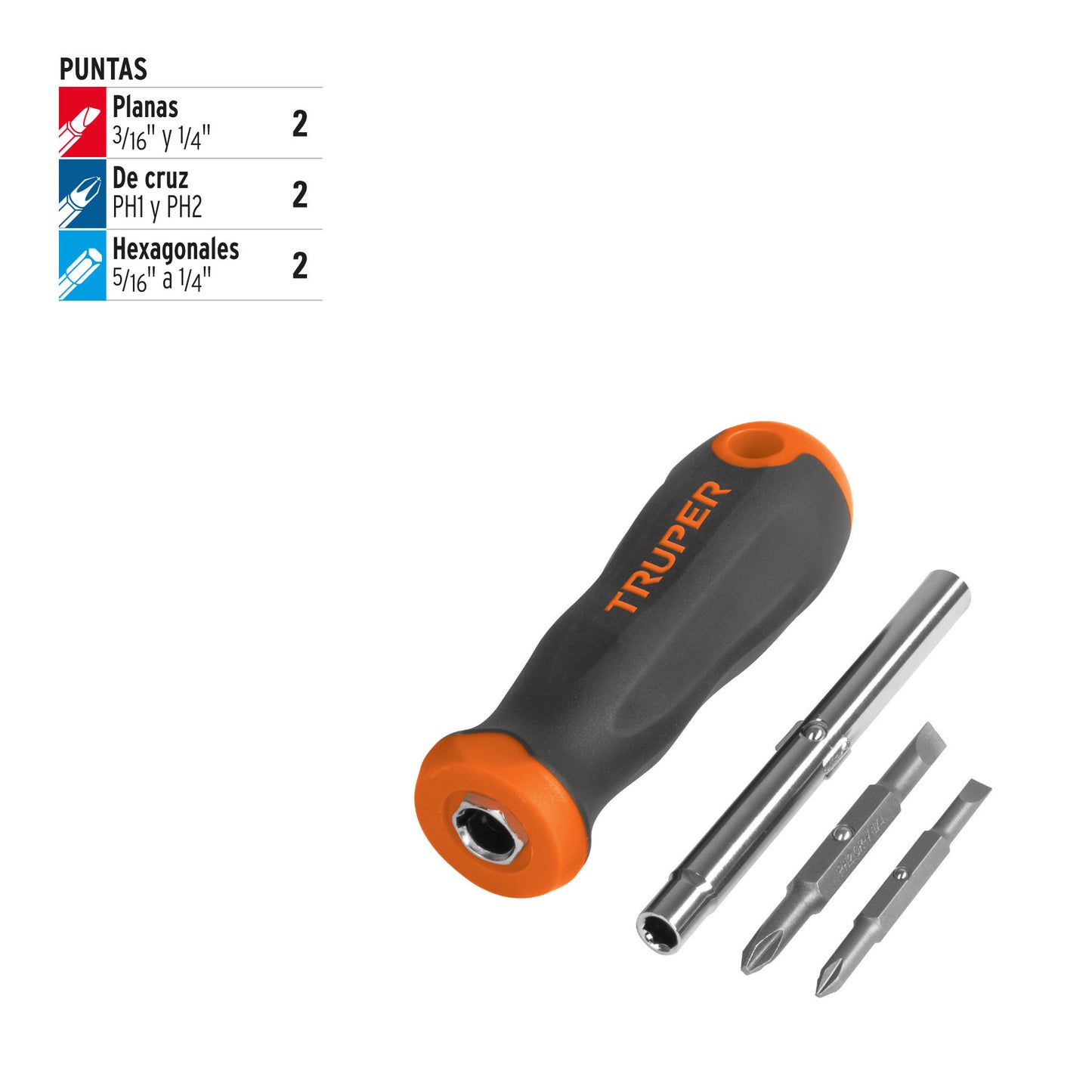 Screwdriver With 2 Double-Ended Tips And Bar With 2 Hexagonal Sockets TRUPER